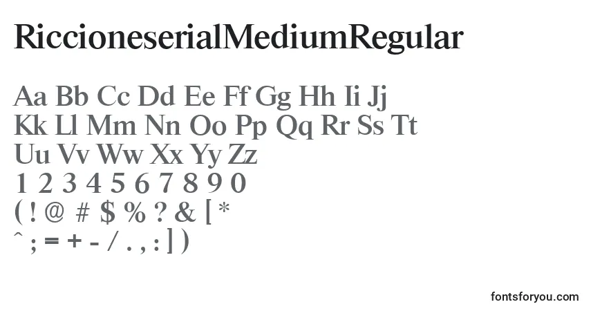 Шрифт RiccioneserialMediumRegular – алфавит, цифры, специальные символы