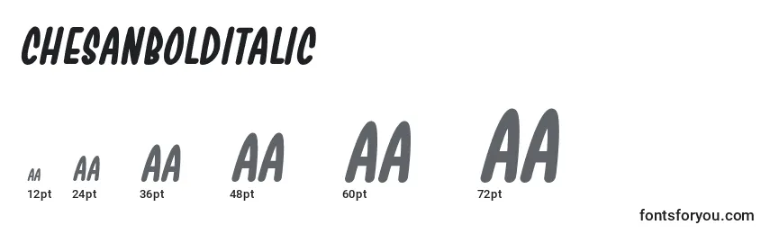 Размеры шрифта ChesanBoldItalic