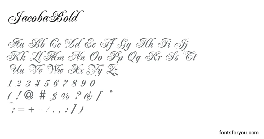 JacobaBold-fontti – aakkoset, numerot, erikoismerkit
