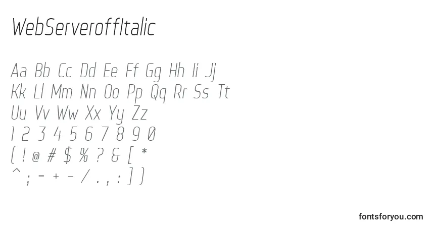 Fuente WebServeroffItalic (108211) - alfabeto, números, caracteres especiales