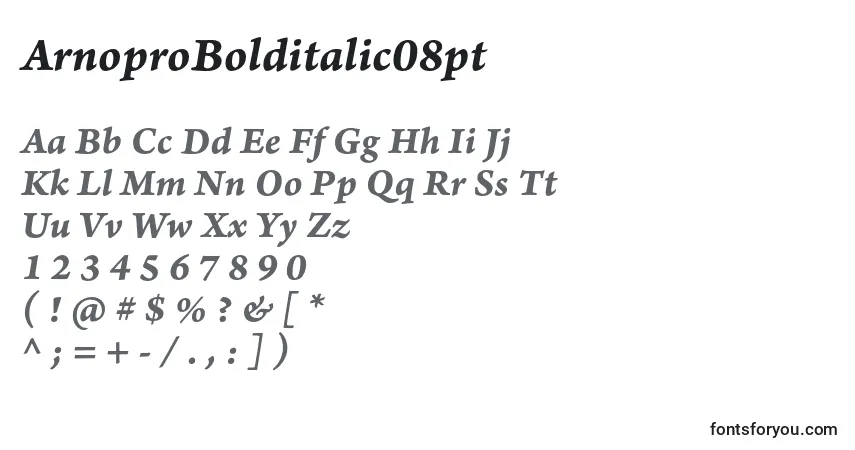 Czcionka ArnoproBolditalic08pt – alfabet, cyfry, specjalne znaki