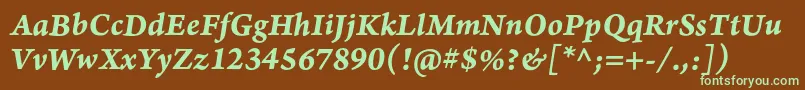 フォントArnoproBolditalic08pt – 緑色の文字が茶色の背景にあります。