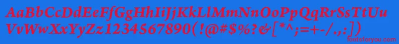 ArnoproBolditalic08pt-Schriftart – Rote Schriften auf blauem Hintergrund