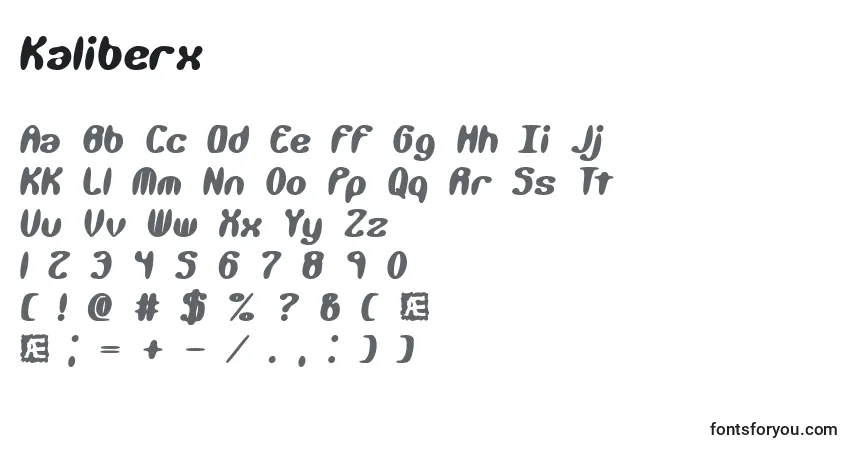 Czcionka Kaliberx – alfabet, cyfry, specjalne znaki