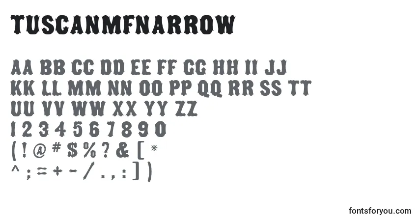 A fonte TuscanMfNarrow – alfabeto, números, caracteres especiais