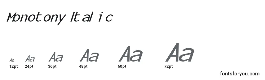 Размеры шрифта MonotonyItalic