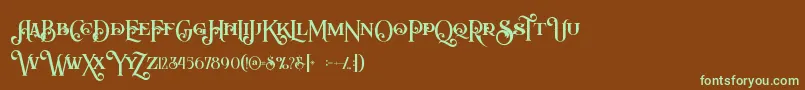 フォントArbatoshregular – 緑色の文字が茶色の背景にあります。