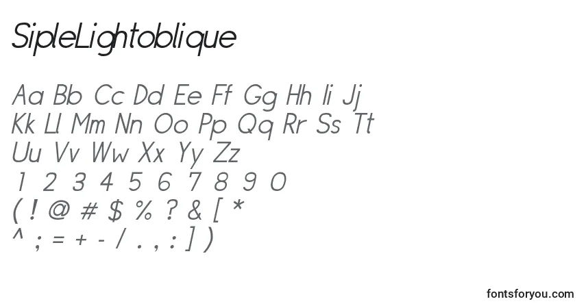 SipleLightoblique font – alphabet, numbers, special characters