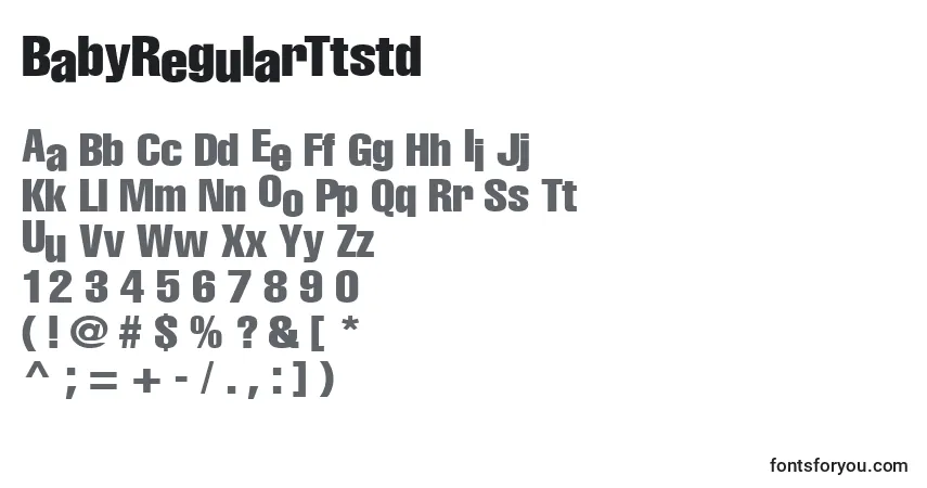Czcionka BabyRegularTtstd – alfabet, cyfry, specjalne znaki