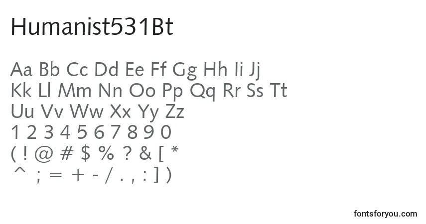 A fonte Humanist531Bt – alfabeto, números, caracteres especiais