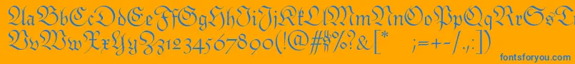 Monarchiaswash-Schriftart – Blaue Schriften auf orangefarbenem Hintergrund