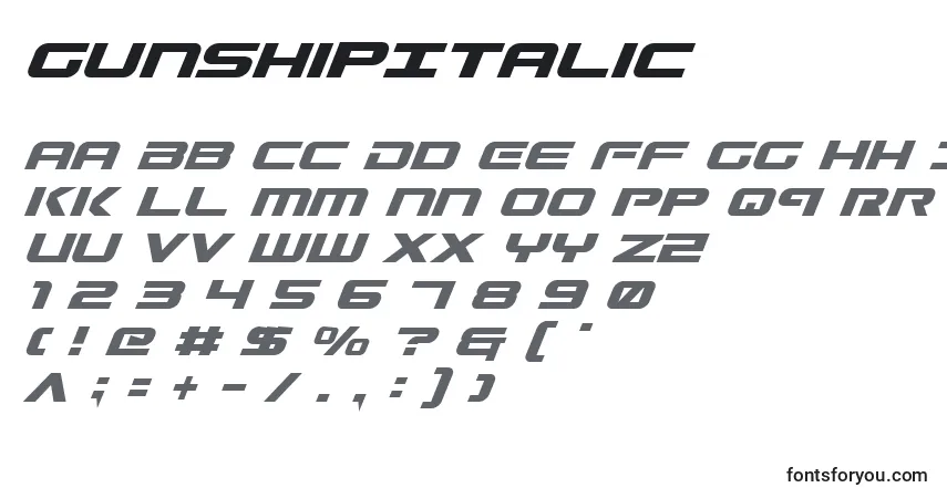 Fuente GunshipItalic - alfabeto, números, caracteres especiales