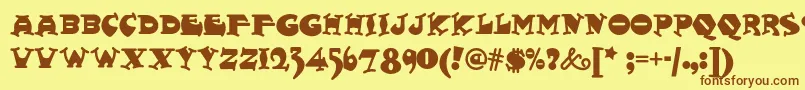 フォントFattysnaxnf – 茶色の文字が黄色の背景にあります。