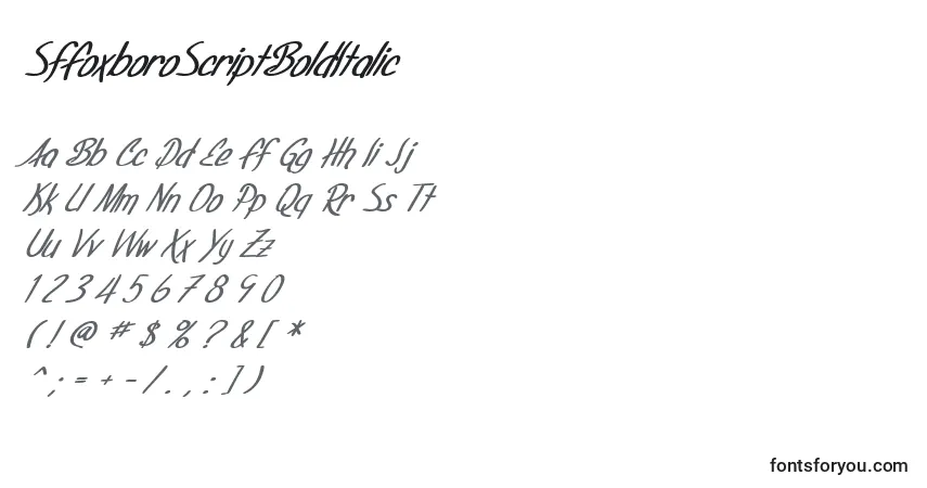 Schriftart SfFoxboroScriptBoldItalic – Alphabet, Zahlen, spezielle Symbole