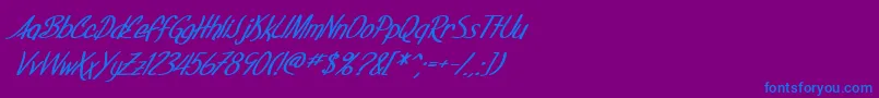 SfFoxboroScriptBoldItalic-fontti – siniset fontit violetilla taustalla