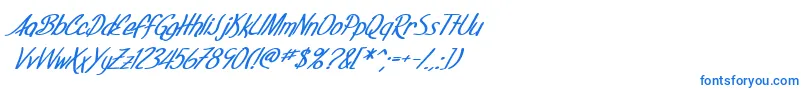 フォントSfFoxboroScriptBoldItalic – 白い背景に青い文字