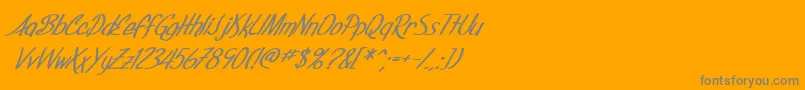 Fonte SfFoxboroScriptBoldItalic – fontes cinzas em um fundo laranja