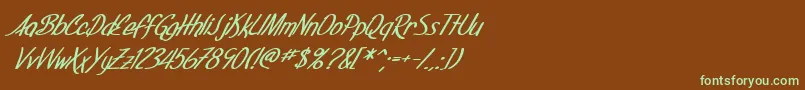 SfFoxboroScriptBoldItalic-fontti – vihreät fontit ruskealla taustalla