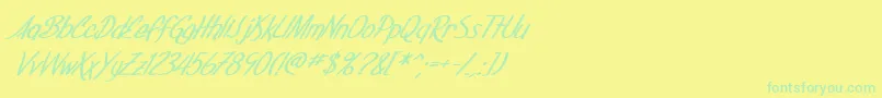 フォントSfFoxboroScriptBoldItalic – 黄色い背景に緑の文字