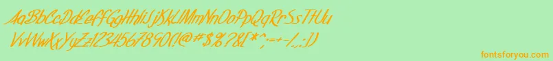 SfFoxboroScriptBoldItalic-fontti – oranssit fontit vihreällä taustalla