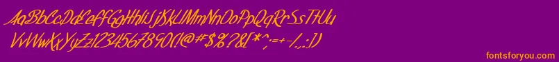 Шрифт SfFoxboroScriptBoldItalic – оранжевые шрифты на фиолетовом фоне