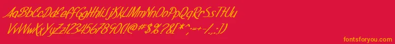 SfFoxboroScriptBoldItalic-fontti – oranssit fontit punaisella taustalla