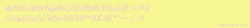 SfFoxboroScriptBoldItalic-fontti – vaaleanpunaiset fontit keltaisella taustalla