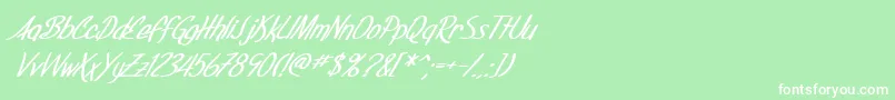 Fonte SfFoxboroScriptBoldItalic – fontes brancas em um fundo verde