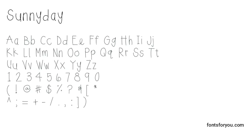 Czcionka Sunnyday – alfabet, cyfry, specjalne znaki