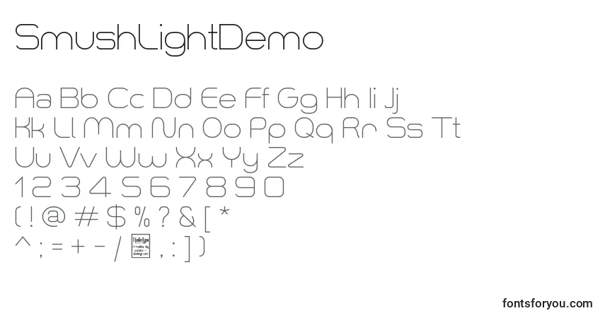 Шрифт SmushLightDemo – алфавит, цифры, специальные символы