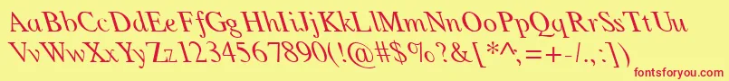 TimesLeftyNormal-Schriftart – Rote Schriften auf gelbem Hintergrund