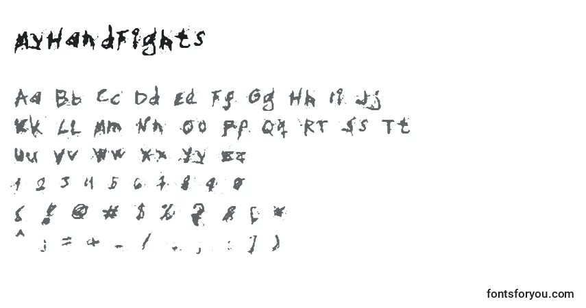 Fuente MyHandFights - alfabeto, números, caracteres especiales