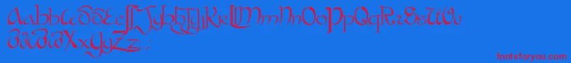 フォントBastardaPlain. – 赤い文字の青い背景