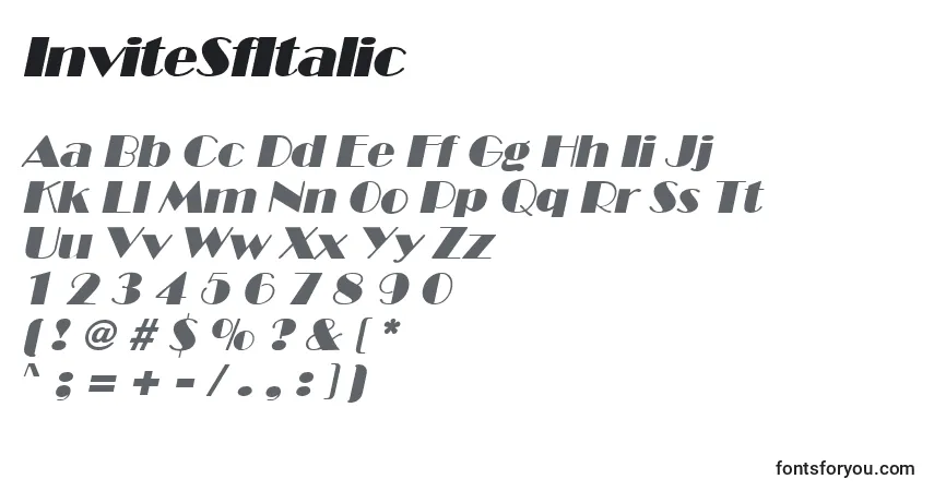 Шрифт InviteSfItalic – алфавит, цифры, специальные символы