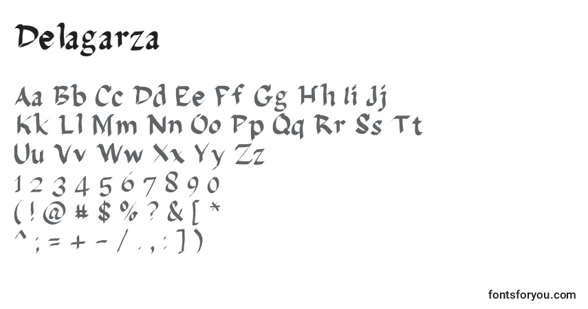 Delagarza-fontti – aakkoset, numerot, erikoismerkit