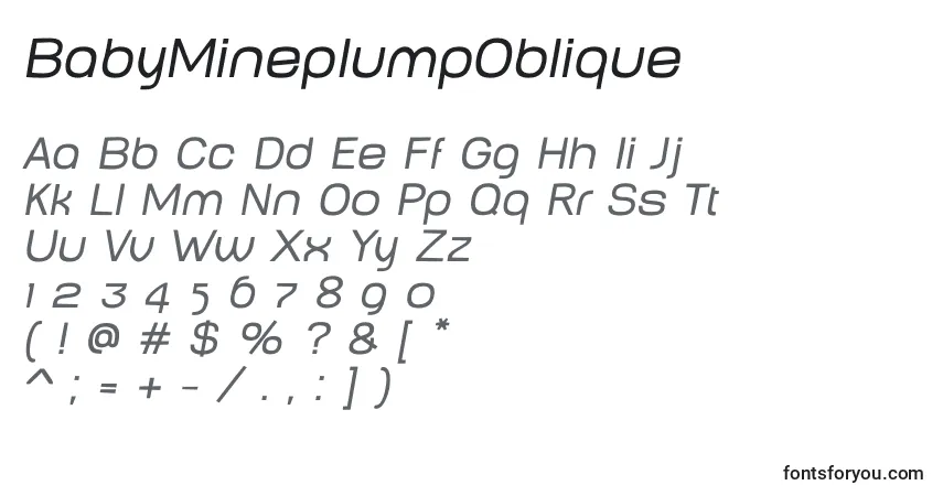 BabyMineplumpObliqueフォント–アルファベット、数字、特殊文字