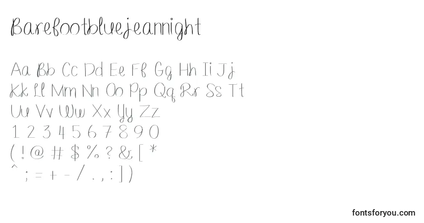 Шрифт Barefootbluejeannight – алфавит, цифры, специальные символы