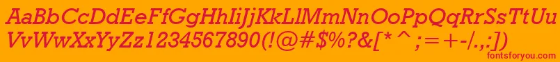 GeometricSlabserif712MediumItalicBt-Schriftart – Rote Schriften auf orangefarbenem Hintergrund