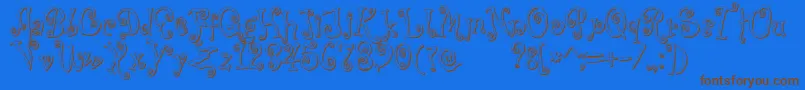 フォントCoprsscriptShadow – 茶色の文字が青い背景にあります。