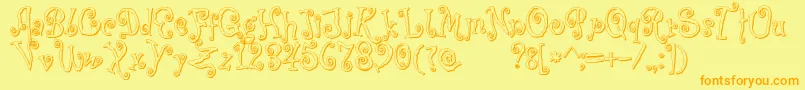 フォントCoprsscriptShadow – オレンジの文字が黄色の背景にあります。