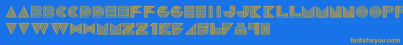 フォント1talie – オレンジ色の文字が青い背景にあります。