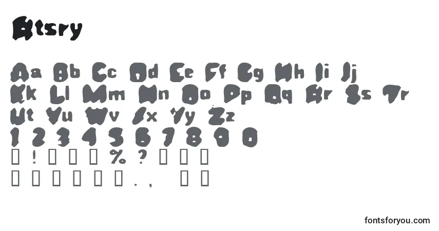 Schriftart Rusty – Alphabet, Zahlen, spezielle Symbole