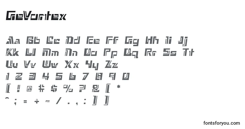 Schriftart GeVortex – Alphabet, Zahlen, spezielle Symbole