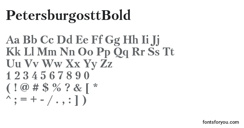 Czcionka PetersburgosttBold – alfabet, cyfry, specjalne znaki