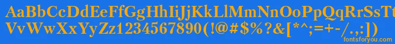 フォントPetersburgosttBold – オレンジ色の文字が青い背景にあります。