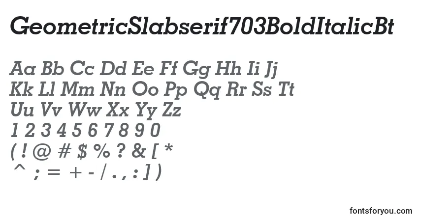A fonte GeometricSlabserif703BoldItalicBt – alfabeto, números, caracteres especiais