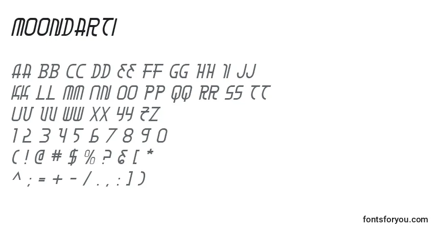 Czcionka Moondarti – alfabet, cyfry, specjalne znaki