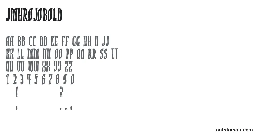A fonte JmhRojoBold (108297) – alfabeto, números, caracteres especiais