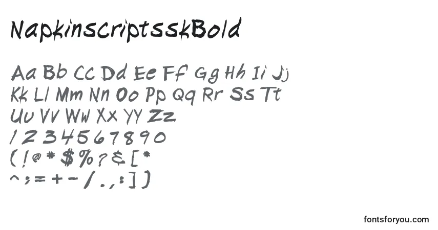A fonte NapkinscriptsskBold – alfabeto, números, caracteres especiais