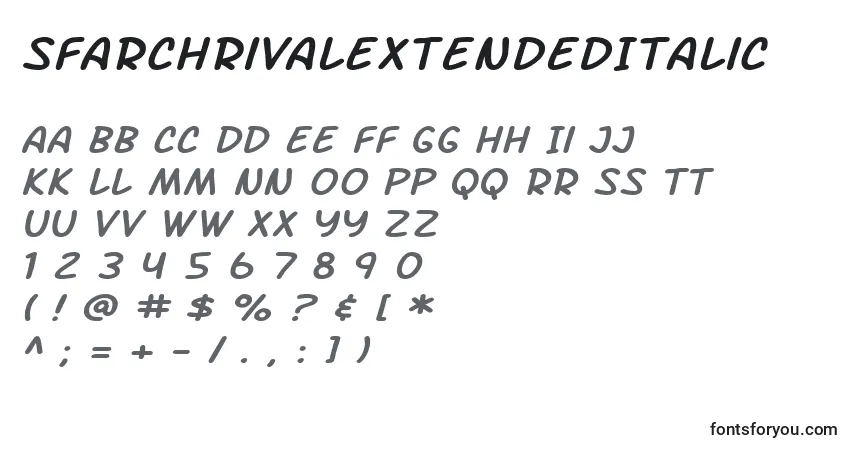 Schriftart SfArchRivalExtendedItalic – Alphabet, Zahlen, spezielle Symbole